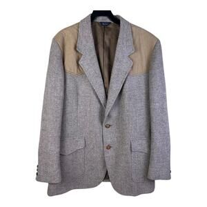 Pendleton Blazer Coat Men's 46L Elbow Patch Brown Black Virgin Wool Jacket Suit